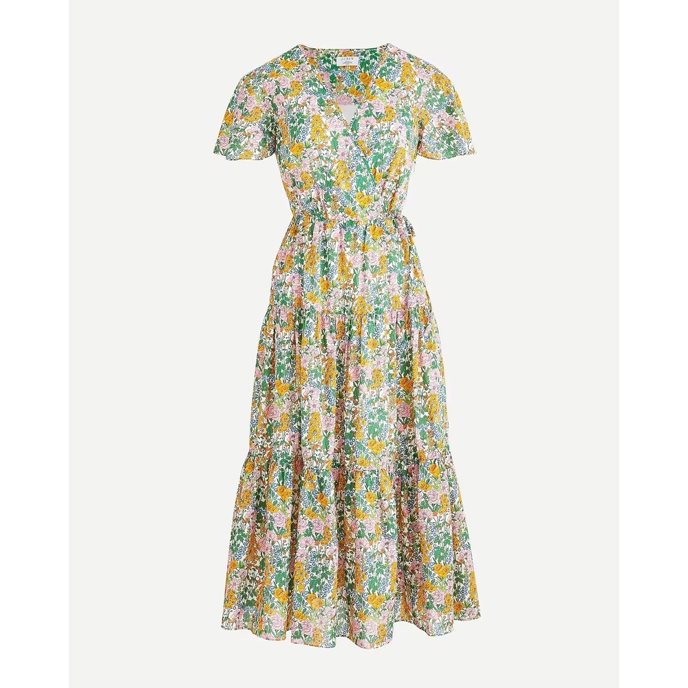 J.Crew Liberty London Dress Sz 0 Multi Floral Faux Wrap Midi Cottagecore Preppy
